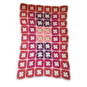 Roseanne Afghan Crocheted Granny Square Blanket Pink White Purple Baby